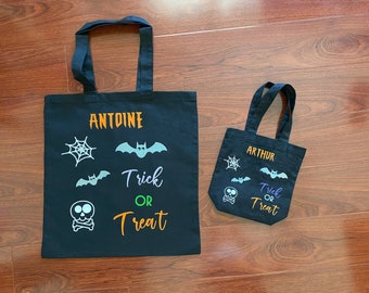 Personalized Trick Or Treat Bag, small or large, Halloween Tote Bag, add your name