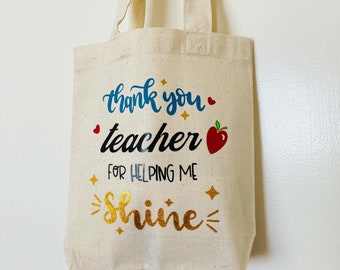 Personalized Teacher Tote Bag, Custom Gifts For Teacher, Custom Favor Bags, Cute Small Bag, Cute Reusable Gift Bag