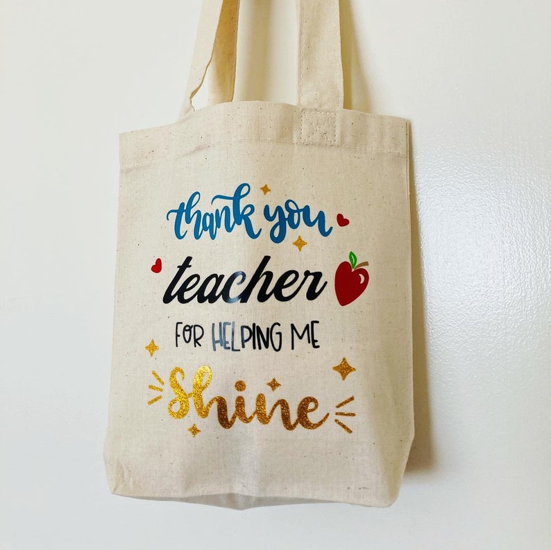 Personalized Teacher Tote Bag, Custom Gifts For Teacher, Custom Favor Bags, Cute Small Bag, Cute Reusable Gift Bag image 1