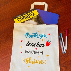 Personalized Teacher Tote Bag, Custom Gifts For Teacher, Custom Favor Bags, Cute Small Bag, Cute Reusable Gift Bag image 7