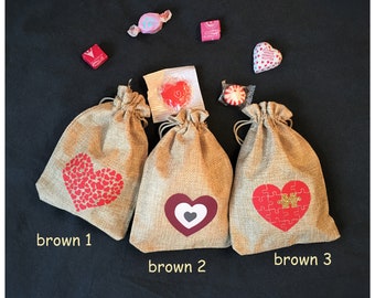 Valentine Gift Bag, Custom Wrap Bag, Custom Favor Bag, Reusable Bag, Drawstring Pouch, Treat Bag, Burlap Pouch, Gift for teachers