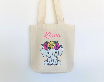 Personalized Tote Bag For Kids, Baby Animal, Custom Gifts For Girl, Custom Birthday Favor Bag, Cute Elephant Children Bags, Birthday Gifts