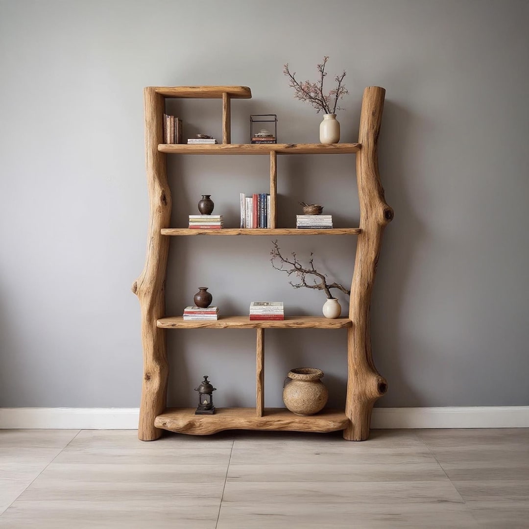 Standing Bookcase Solid Wood Bookshelf Live Edge Shelves Driftwood ...