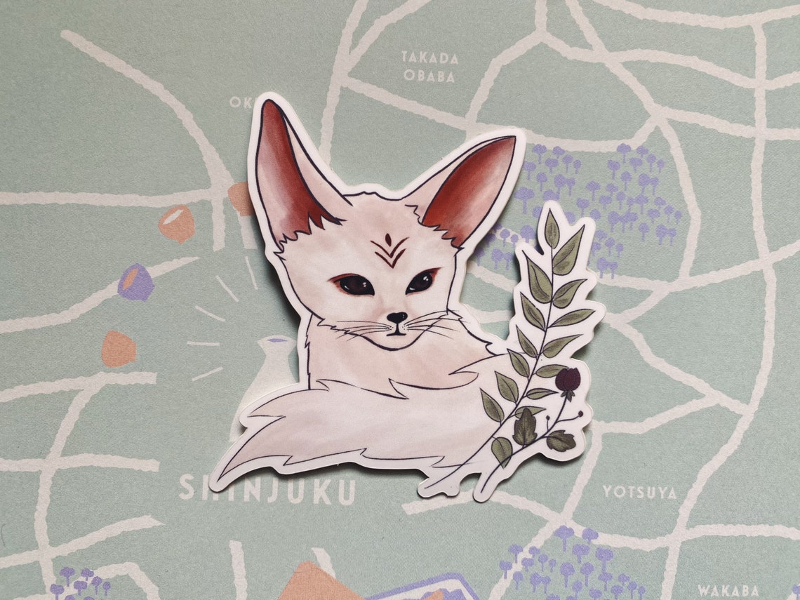 Kitsune Sticker fennec fox white Japanese mythology art Etsy
