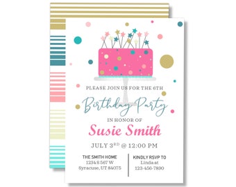 Girls Birthday Invitations -  Birthday Invitation for kids - Kids Invitations - Themes for birthday - Birthday Invitations - Party Invite