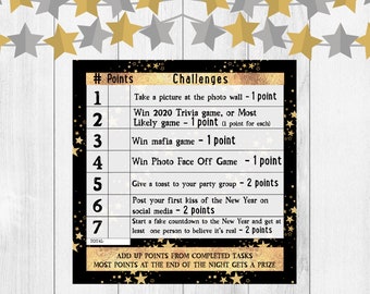 New Years Challenge Card Game INSTANT DOWNLOAD - New Years Eve party games - Digital download - DIY party supplies - Ice breaker game