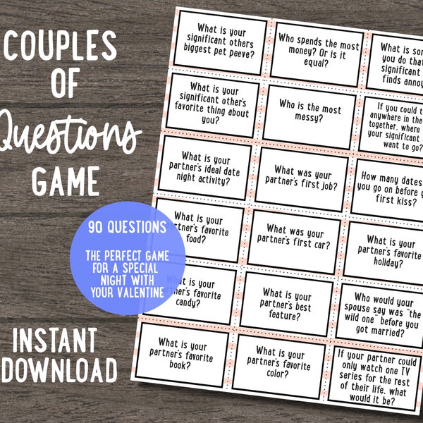 Couples of Questions Valentines Instant download game - Valentines game for couples - DIY Valentines party game - Games for couples
