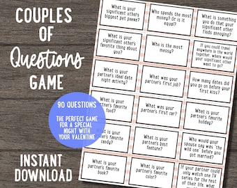 Couples of Questions Valentines Instant download game - Valentines game for couples - DIY Valentines party game - Games for couples