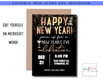 Editable New Years Eve Party Invitation INSTANT DOWNLOAD - DIY - New Years Eve invite - Editable New Years invite - party invitation