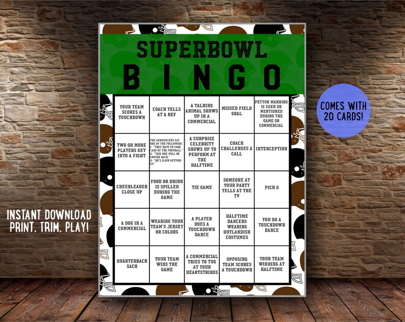 Super Bowl Bingo Game Instant Download Editable Bingo Football Bingo