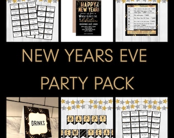New Years Eve Party Pack INSTANT DOWNLOAD-New Years Eve Banner-New Years Eve Games-New Years Eve Decor-Gold and Black New Years Eve Party