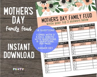 Mothers day family feud game instant download - family feud printable for Mother's day - Mothers day games - Mothers day party ideas