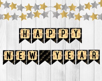 Happy New Year Banner INSTANT DOWNLOAD - New Years Eve party decor - New Years Eve decorations - digital download -party ideas - 2021 banner