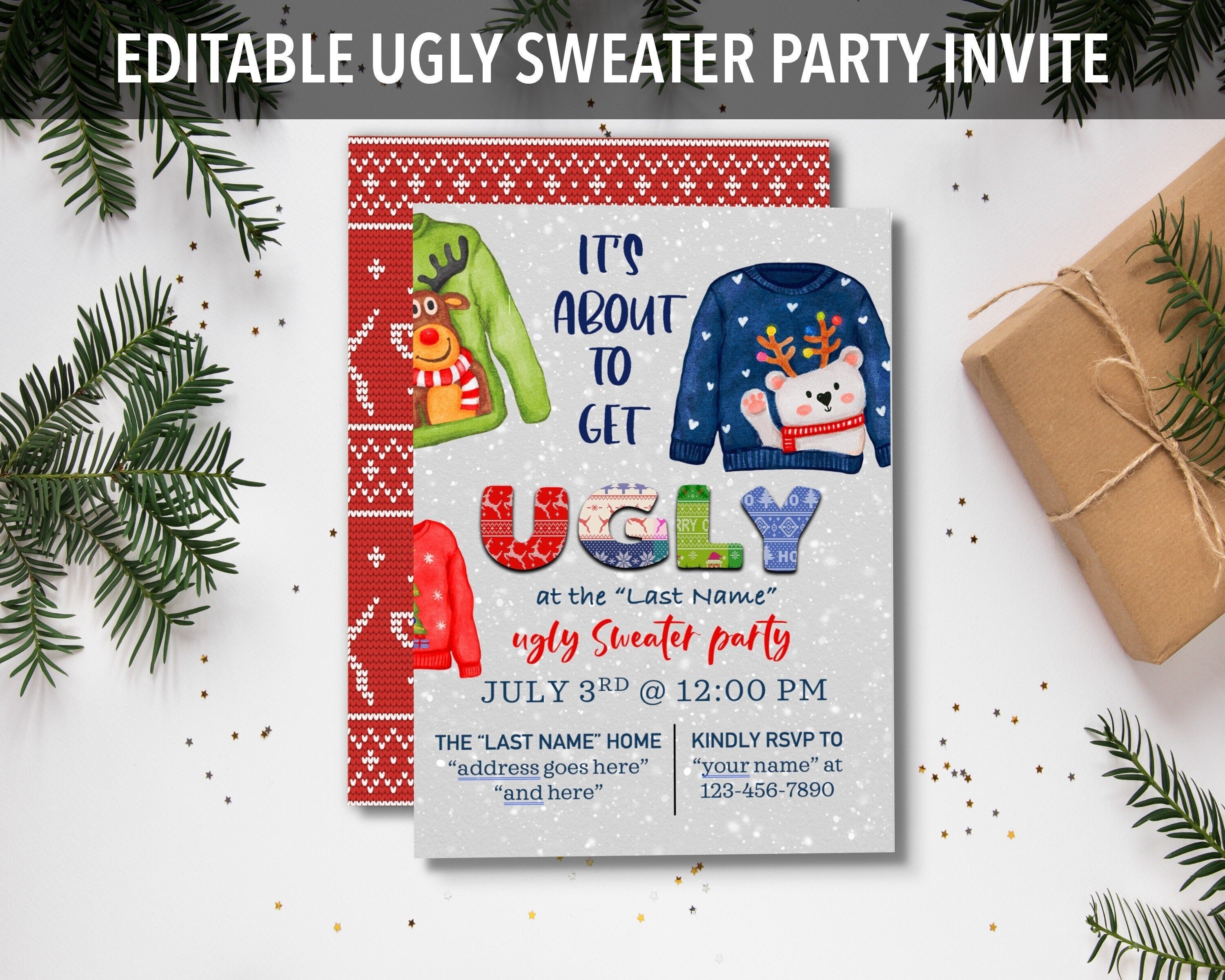 Editable Ugly Sweater party invitation INSTANT DOWNLOAD DIY Christmas Invitation ugly sweater invite Holiday party Christmas