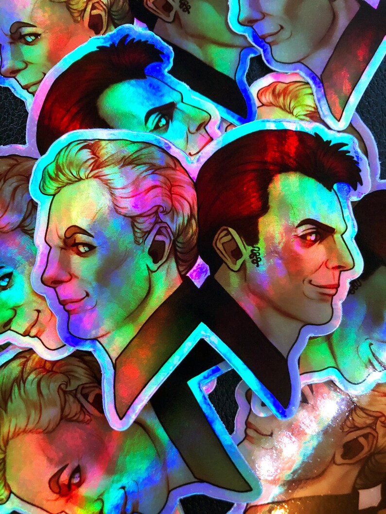 Good Omens Crowley /& Aziraphale Die-Cut Holographic Vinyl Stickers