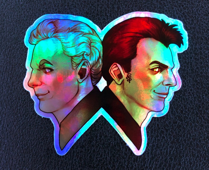 Good Omens Crowley /& Aziraphale Die-Cut Holographic Vinyl Stickers