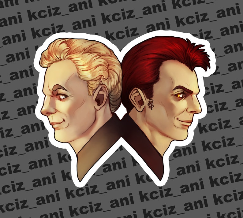 Good Omens Crowley /& Aziraphale Die-Cut Holographic Vinyl Stickers