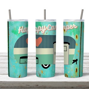 20 oz Skinny Tumbler Happy Camper Design for Sublimation Tumbler Digital Design PNG Nekkid Designs