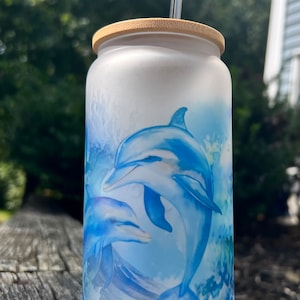 Dolphin Tumbler, Dolphin 16oz Tumbler, Dolphin 16oz frosted glass tumbler, Dolphin Lovers Gifts, Cute Dolphin Tumbler, Dolphin Gifts