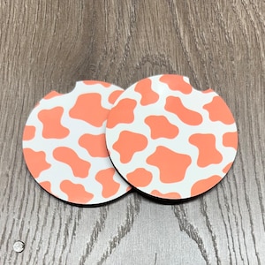 pink cow print car coasters, Pink car coasters, Cow print car coasters, Cow print car accessories, Cow print gift ideas, cow print gifts