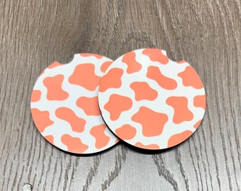 pink cow print car coasters, Pink car coasters, Cow print car coasters, Cow print car accessories, Cow print gift ideas, cow print gifts