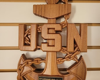 13" Navy Chief Anchor Solid Wood ( E-7 , E-8 , E-9 )