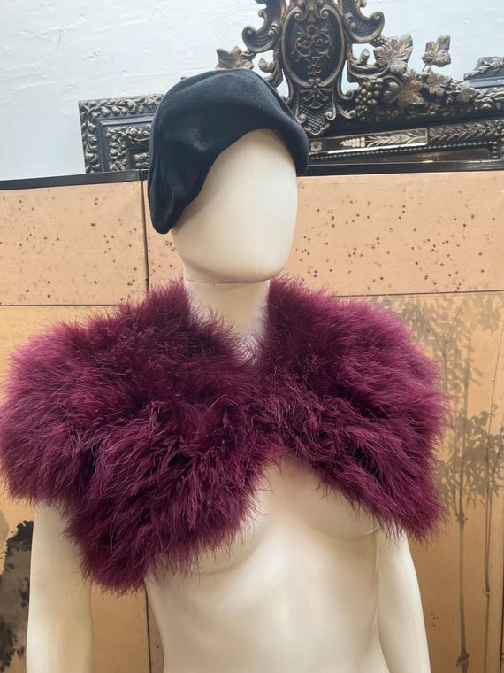 Burgundy Red Maribou Feather Capelet by Frank Usher - Gem