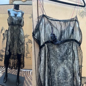 Vintage Black Lace Dress with Floral Applique