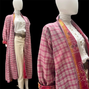 05 Pink Gingham Reversible Kantha Coat
