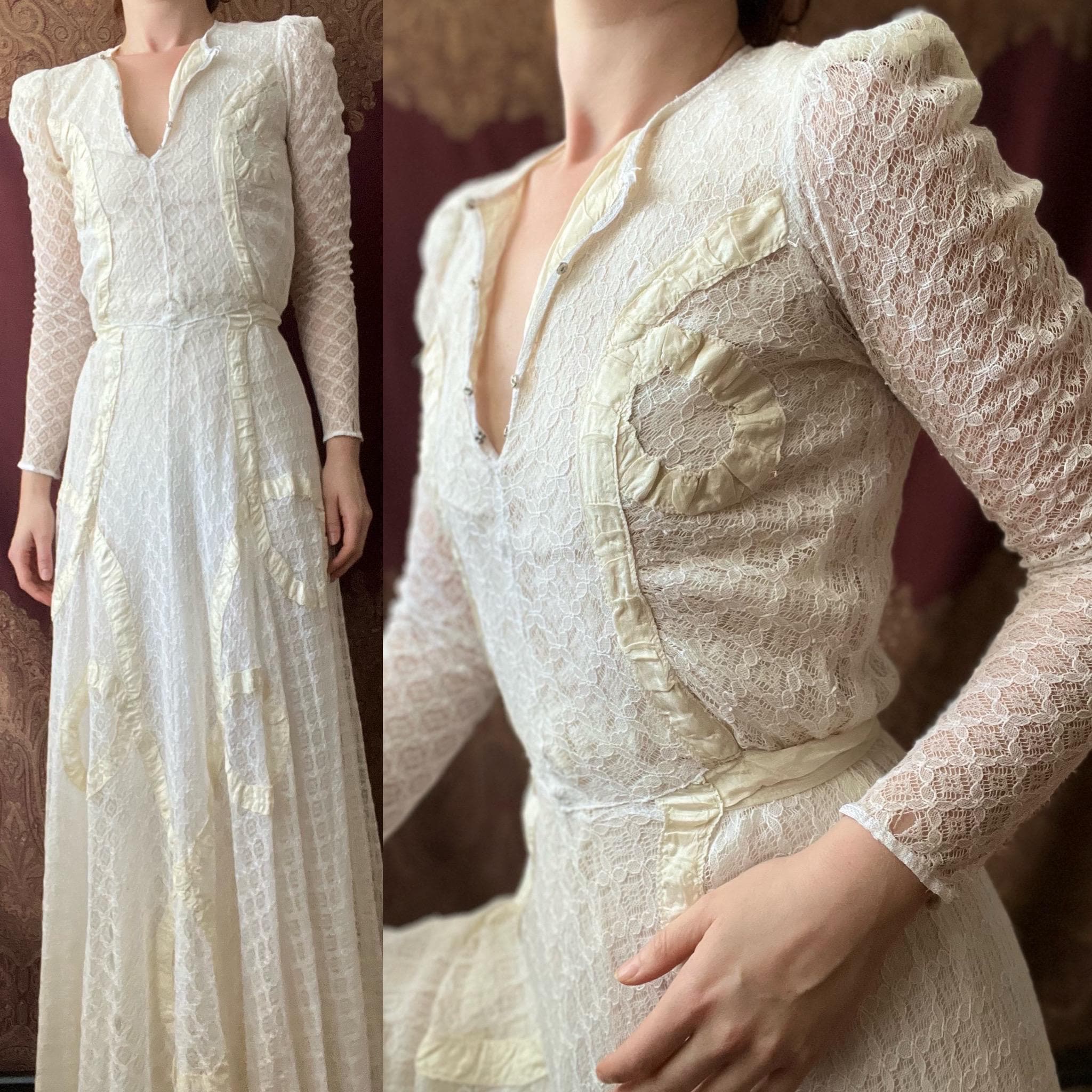 1930s Chantilly Lace Wedding Dress