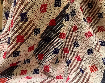 1940年代頃のヴィンテージ刺繍カンタキルト＆刺繍コットンスクエア
