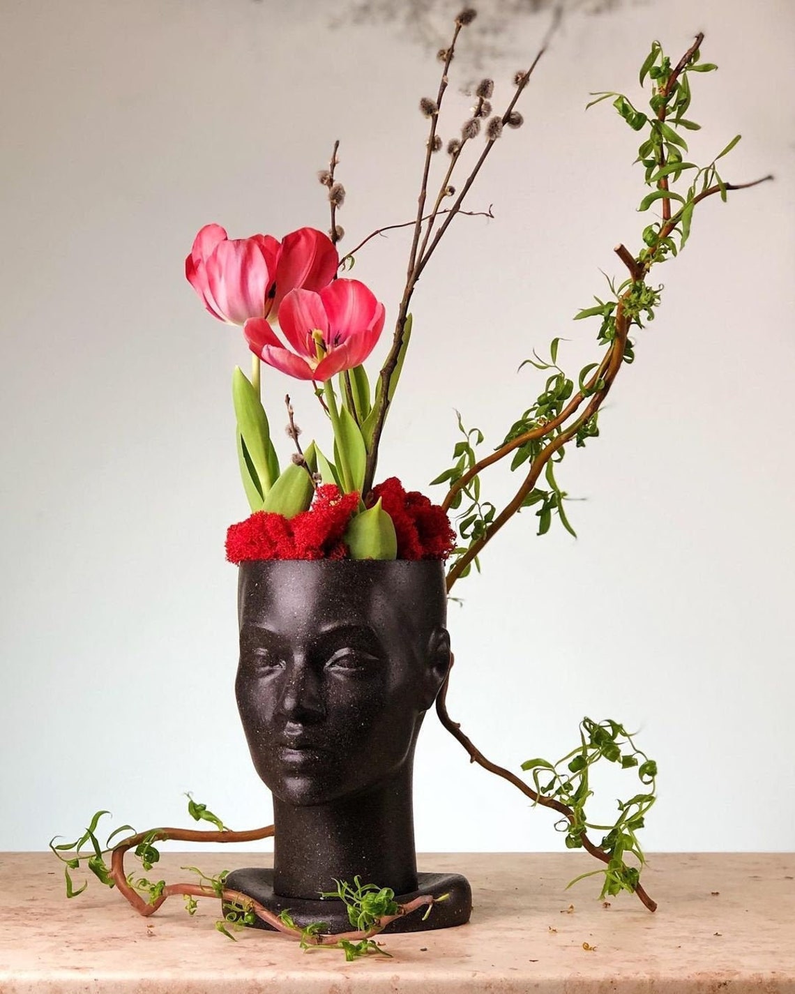 Woman Head Vase Lady Girl Statue Flower Pot Pottery Etsy