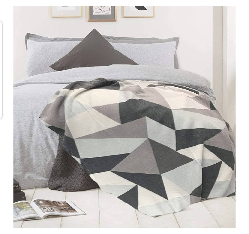 Large Geometric Fleece Blanket Throw Over Grey Charcoal Etsy