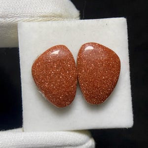 Alluring Golden Sand Stone Pair Cabochon With Metallic Copper, 15 x 10 x 4MM, 9.4ct,  Stone Highlight The Inherent Pattern & Texture.