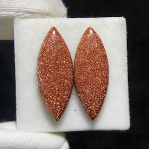 Alluring Golden Sand Stone Pair Cabochon With Metallic Copper, 22 x 8 x 4MM, 9.1ct,  Stone Highlight The Inherent Pattern & Texture.
