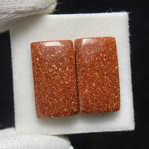 Alluring Golden Sand Stone Pair Cabochon With Metallic Copper, 17 x 9 x 3 MM, 8.7ct, Highlight The Inherent Pattern Texture.