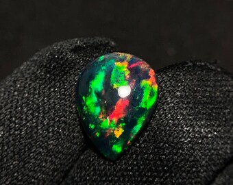 Deluxe Quality Black Opal Cabochon, Multi Fire Black Opal Gemstone, 15.2 x  12.4 x 5 MM, 4.00 carat, Black Ethiopian Opal, Loose stone.