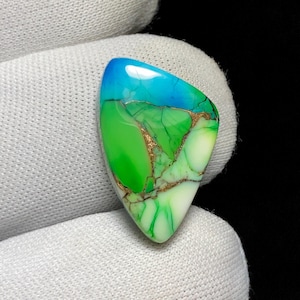 Superb Quality Peacock Dahlia Turquoise Cabochon, Showcasing Rich Tones Of Blue Green With A Floral Matrix, 23 x 15 x 5MM, 12.7ct.