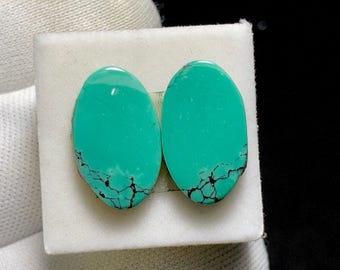 Stunning Piece Of  Hubei Turquoise Matched Pair Cabochon, 17 x 10 x 3MM, 9.5 ct , Gemstone Highlight Natural Beauty Of Stone Loose Gemstone