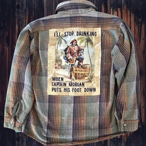 Adult MD Funny Vintage Upcycled Flannel Distressed “Captain”