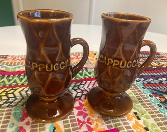 Vintage Brown California Pottery Cappuccino Mugs/Cups Set of 2