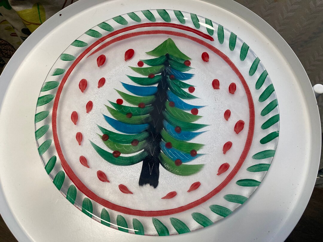 Vintage Glass Christmas Tree Plate Etsy