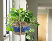 Seagrass Hanging Planter Basket - Indoor Outdoor Plant Pots, Flower Pot Cover