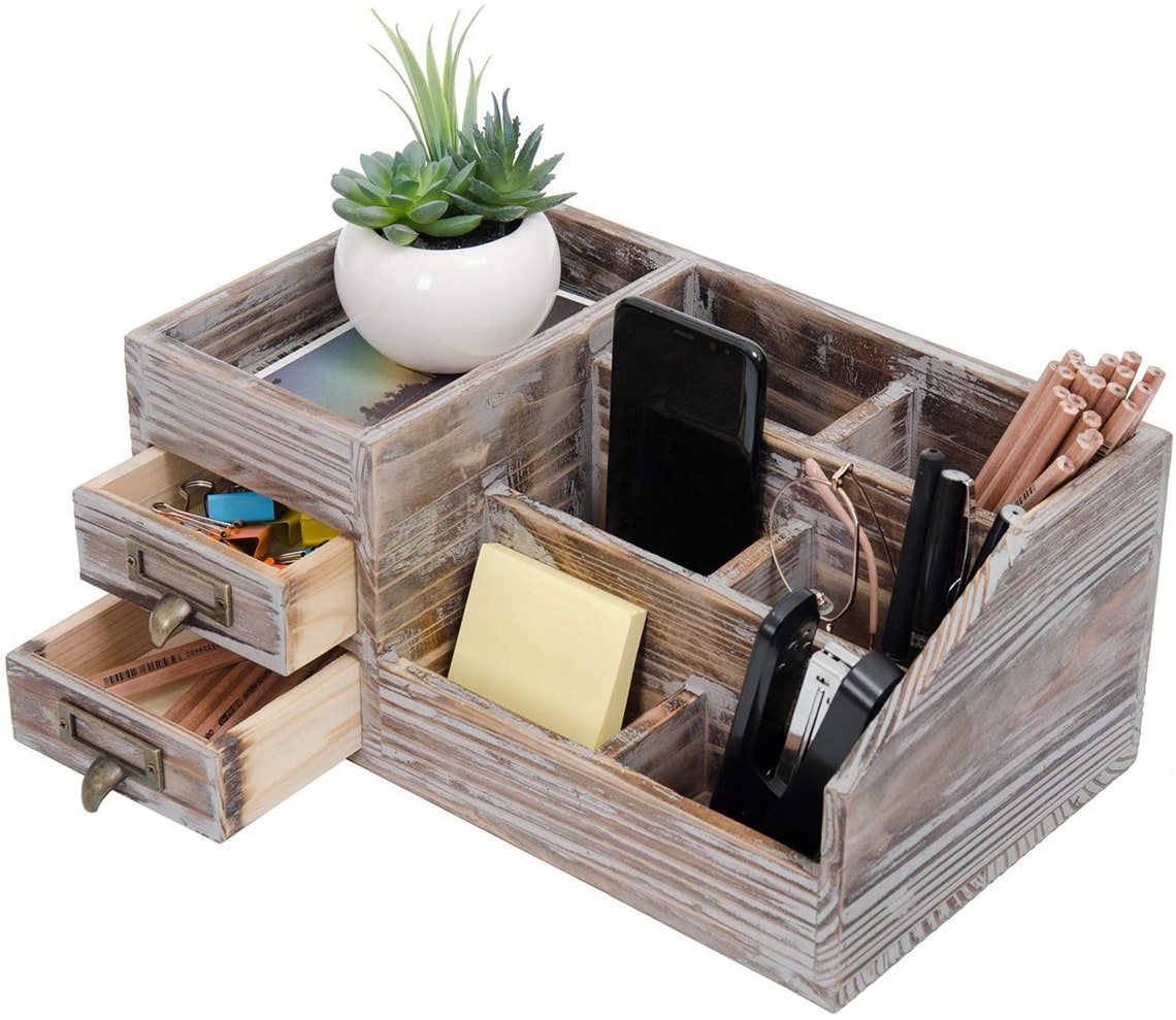 Rustic Wood Desk Organizer/Tabletop Storage/Drawers Organizer Etsy