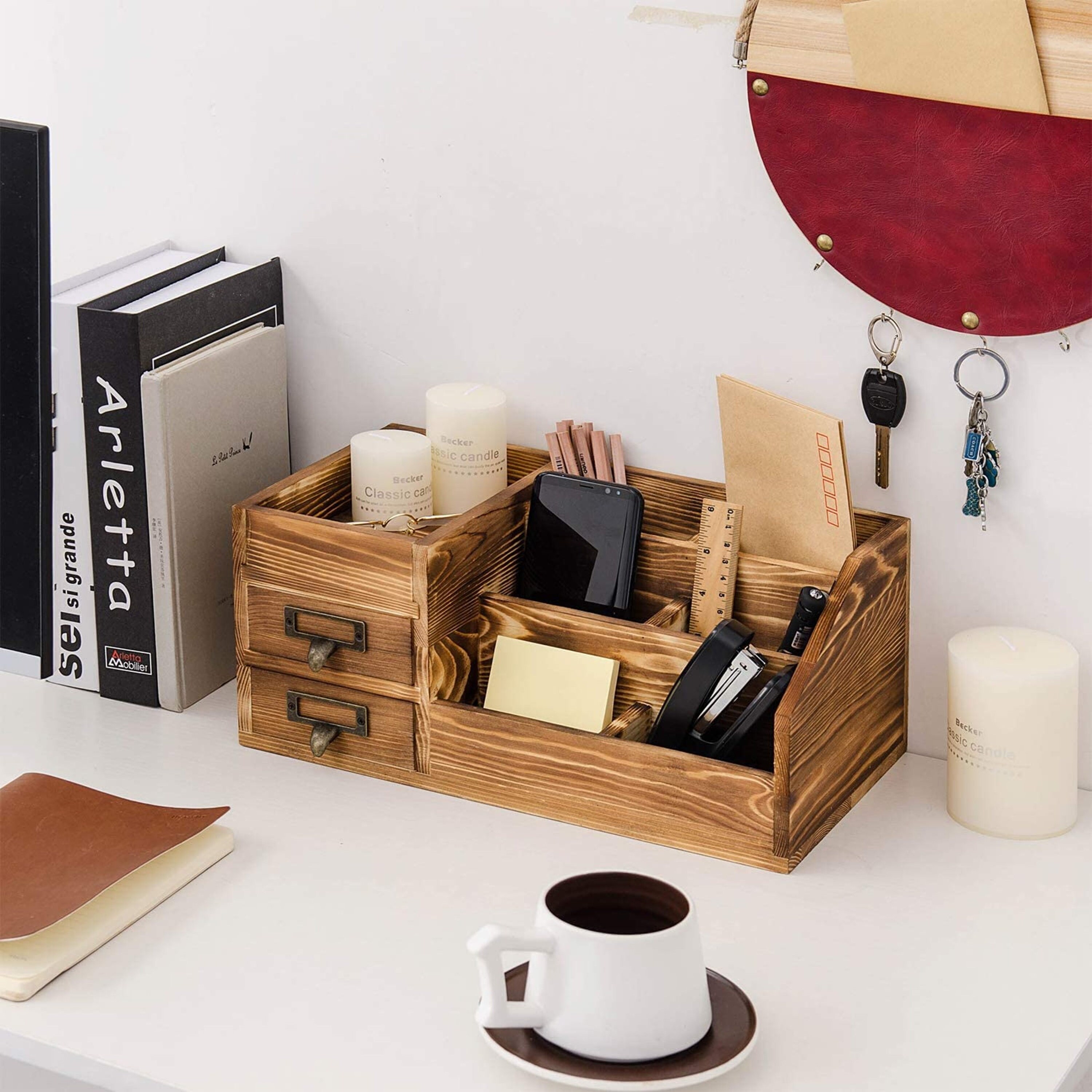 Rustic Wood Desk Organizer/Tabletop Storage/Drawers Organizer Etsy