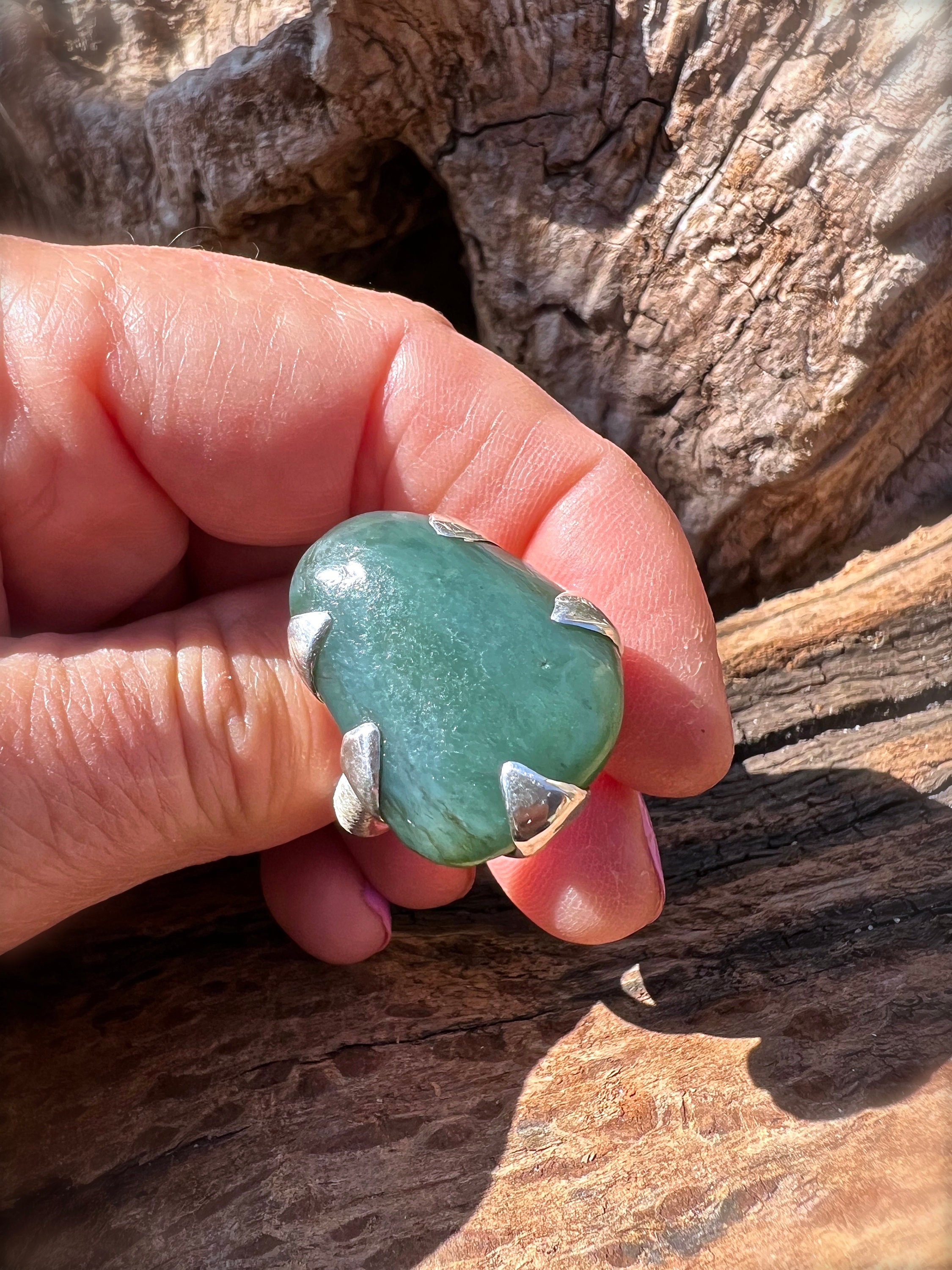 Big Sur Jade turquoise AAA Grade Naturalpolish Silver Ring Size US 9.5