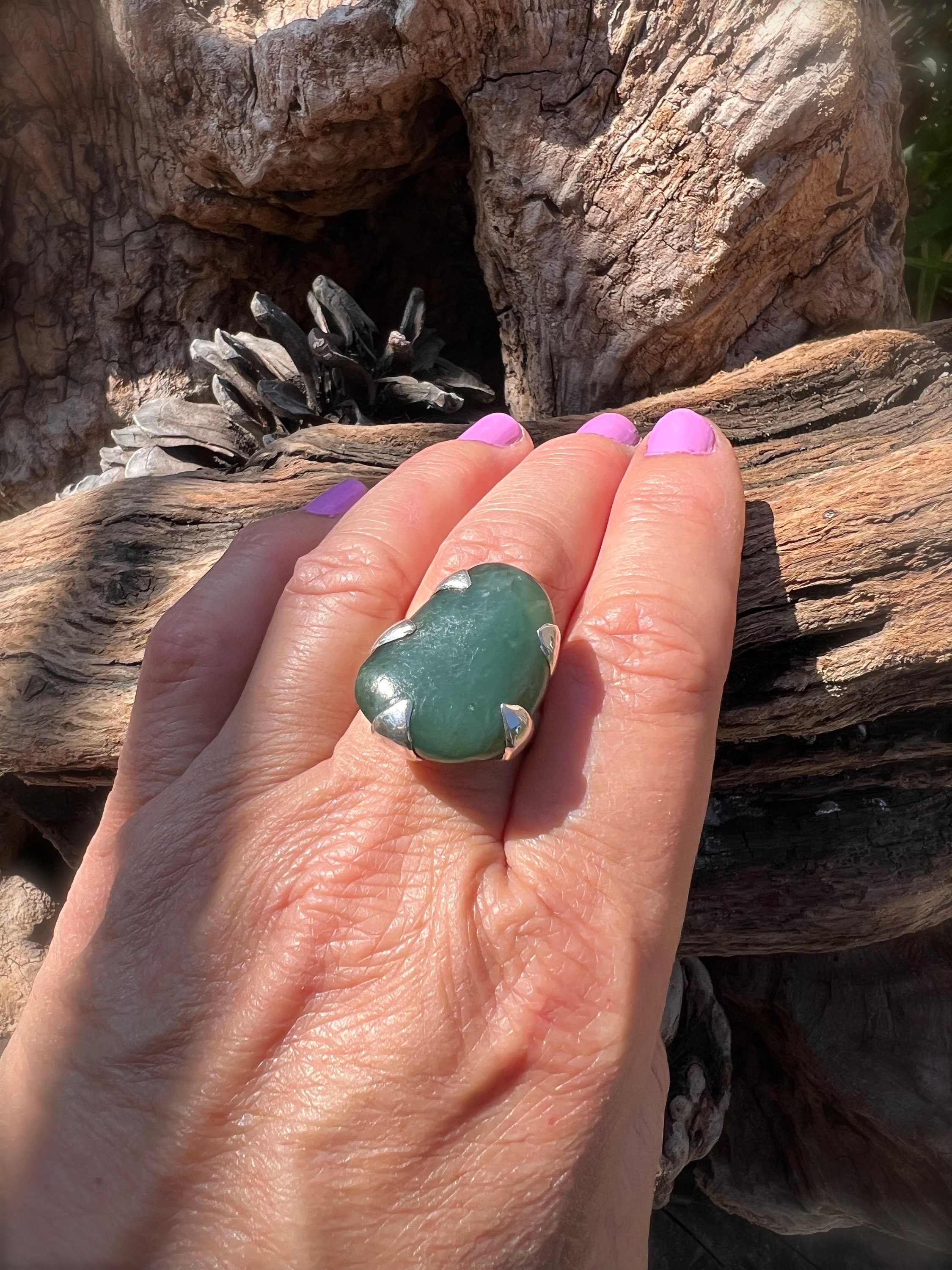 Big Sur Jade turquoise AAA Grade Naturalpolish Silver Ring Size US 9.5