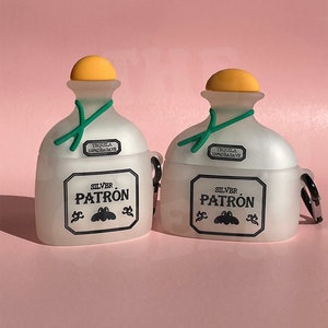 Custodia AirPod con bottiglia di tequila argento Patron, AirPod Pro, AirPod Gen 1&2. Patrono Argento