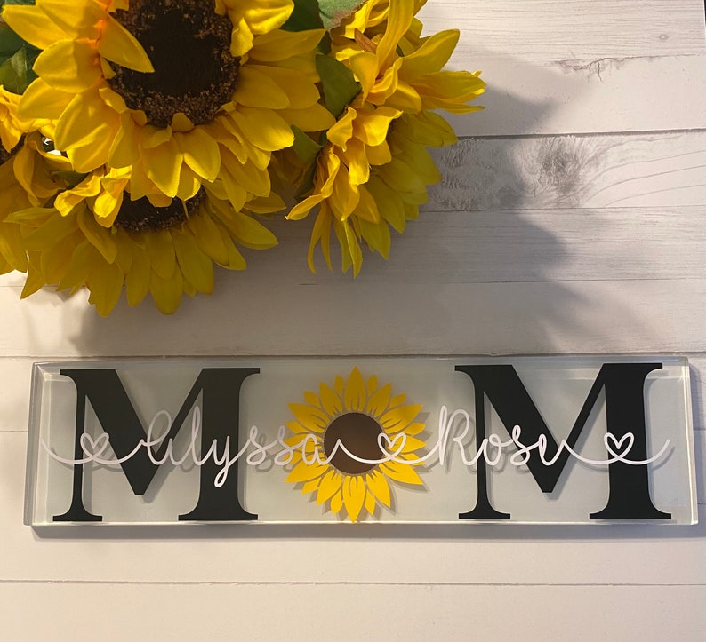 12'x3' Mother’s Day Personalized Tile Plaque with Black Stand ~ Sunflower ~ Mom Gift ~ Birthday New Baby 