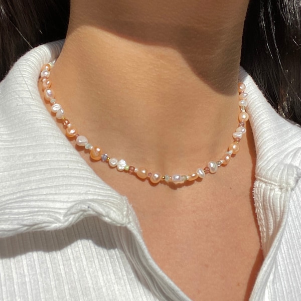 Freshwater Pearl Necklace, Genuine Pearl Necklace, Dainty Pearl Necklace, Pearl Beaded Necklace, Gold Pearl Necklace, Baroque Pearl Necklace